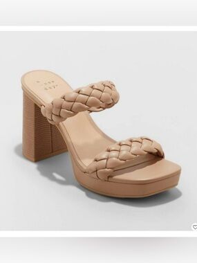 “a new day” Tan Braided Basil Heels Sz 10